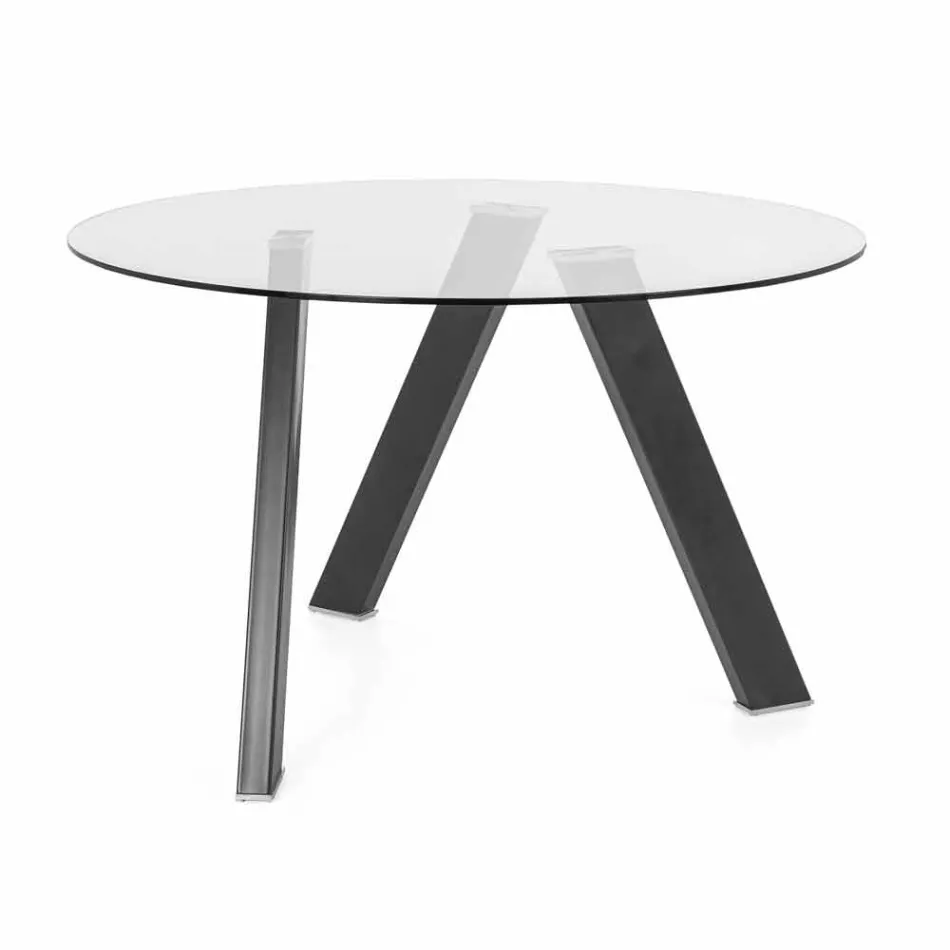 Mesa de jantar redonda moderna em vidro e metal - Tontolone Viadurini