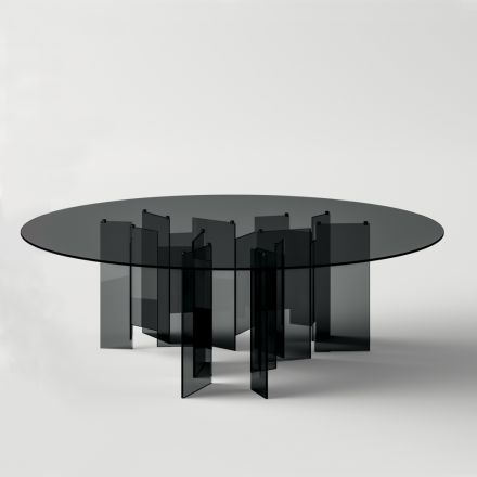 Mesa de jantar redonda em vidro extra claro ou fumê fabricado na Itália - Thommy Viadurini
