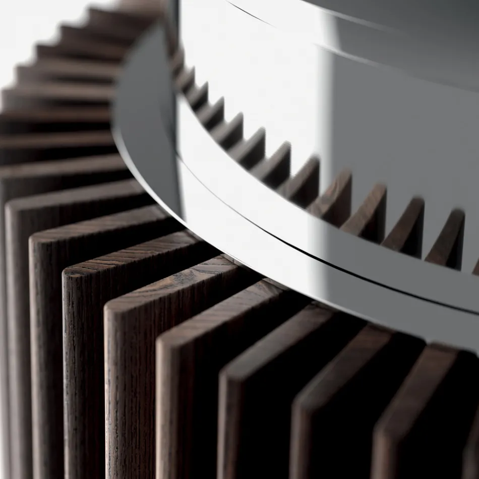 Mesa de jantar redonda em vidro fumê com base em madeira Made in Italy - Rondo Viadurini