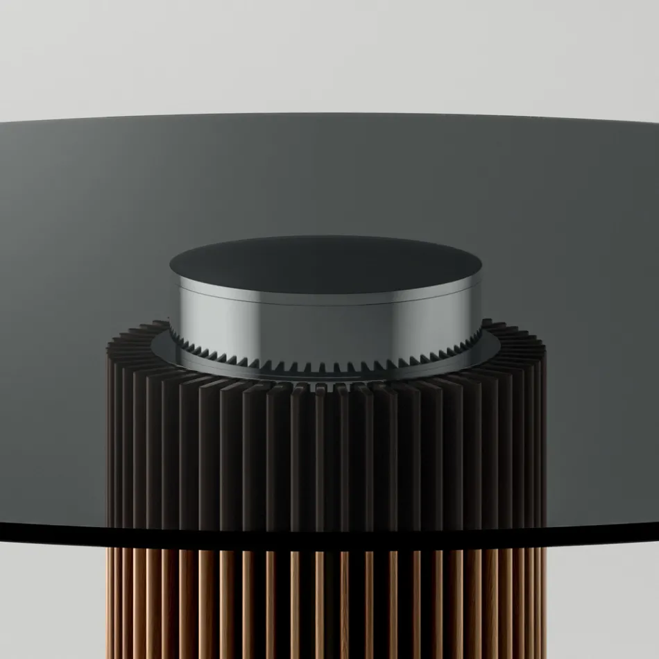 Mesa de jantar redonda em vidro fumê com base em madeira Made in Italy - Rondo Viadurini