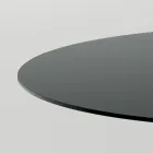 Mesa de jantar redonda em vidro fumê com base em madeira Made in Italy - Rondo Viadurini