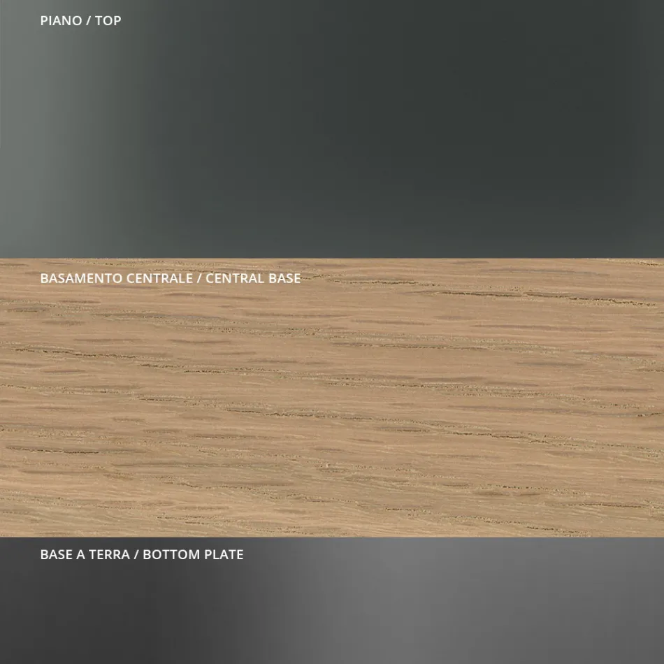 Mesa de jantar redonda em vidro fumê com base em madeira Made in Italy - Rondo Viadurini