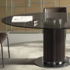 Mesa de jantar redonda em vidro fumê com base em madeira Made in Italy - Rondo Viadurini