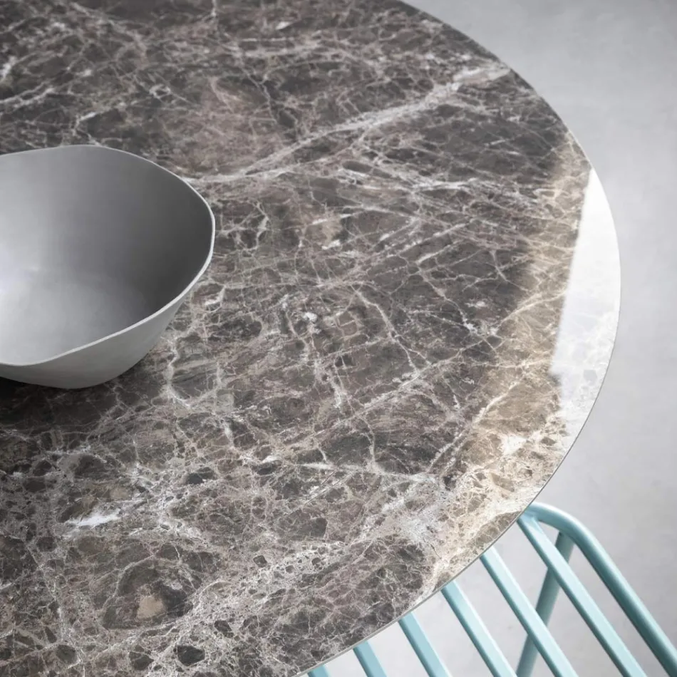 Mesa de jantar redonda em vitrocerâmica e metal Made in Italy - Alfero Viadurini