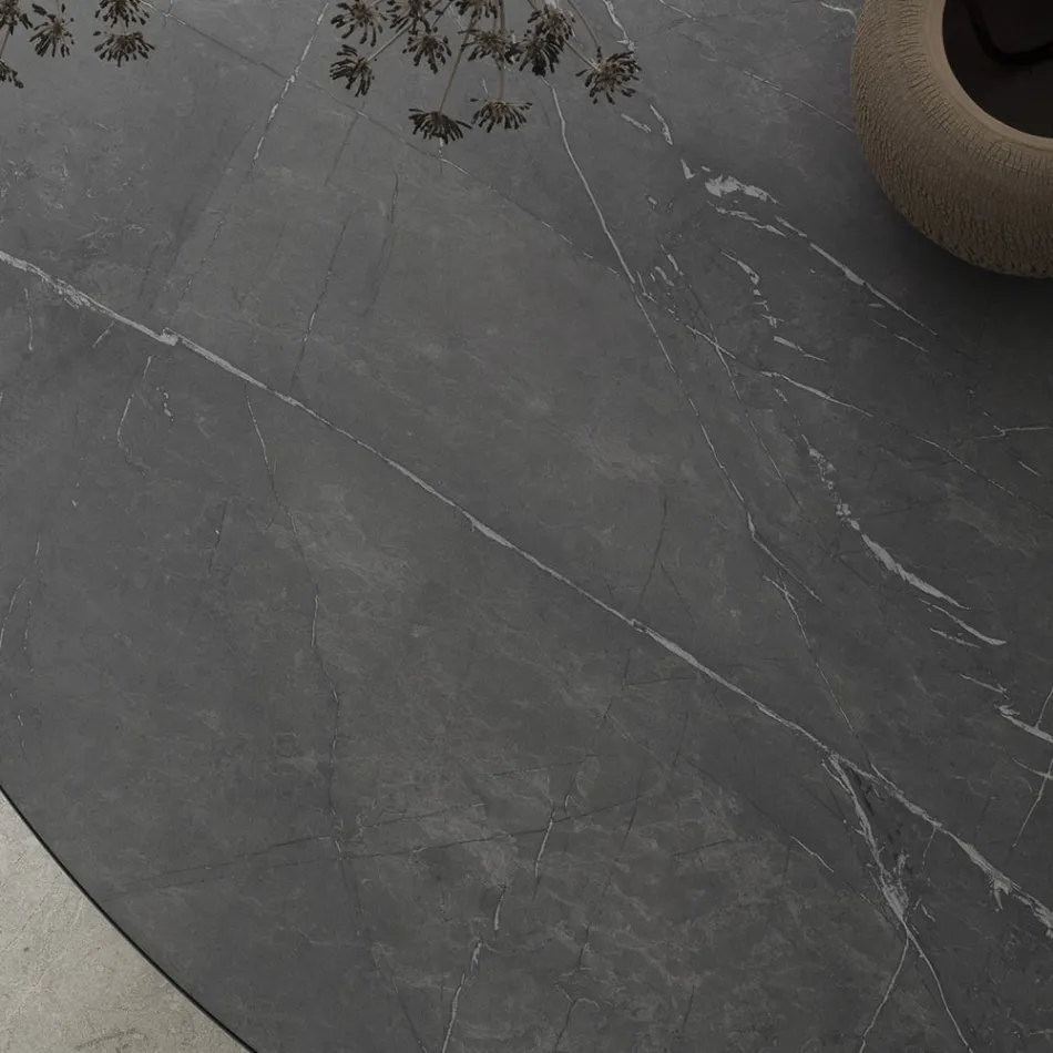 Mesa de jantar redonda de metal e laminado Hpl Made in Italy - Bastiano Viadurini