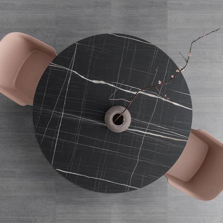 Mesa de jantar redonda de metal e laminado Hpl Made in Italy - Bastiano Viadurini