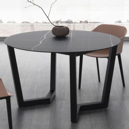 Mesa de jantar redonda de metal e laminado Hpl Made in Italy - Bastiano Viadurini