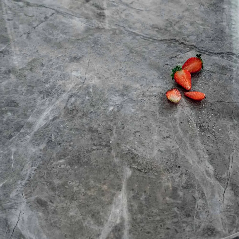 Mesa de Jantar Redonda Moderna em Cerâmica, Mármore e Efeito Metal - Jarvis Viadurini