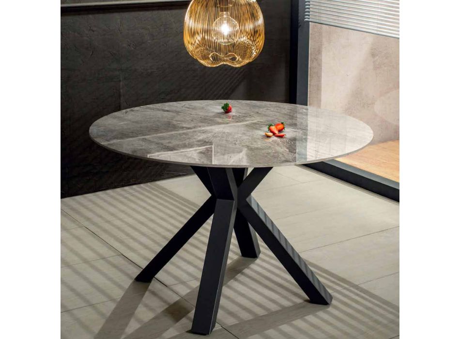Mesa de Jantar Redonda Moderna em Cerâmica, Mármore e Efeito Metal - Jarvis Viadurini