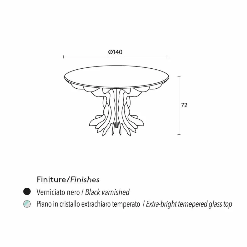 Cássia mesa de jantar redonda, tampo de madeira preta e tampo de cristal Viadurini