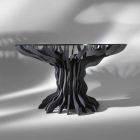 Cássia mesa de jantar redonda, tampo de madeira preta e tampo de cristal Viadurini