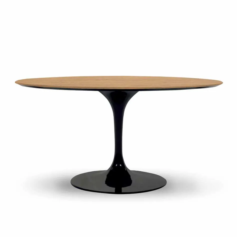 Mesa de jantar redonda com tampo folheado fino Made in Italy - Dólares Viadurini