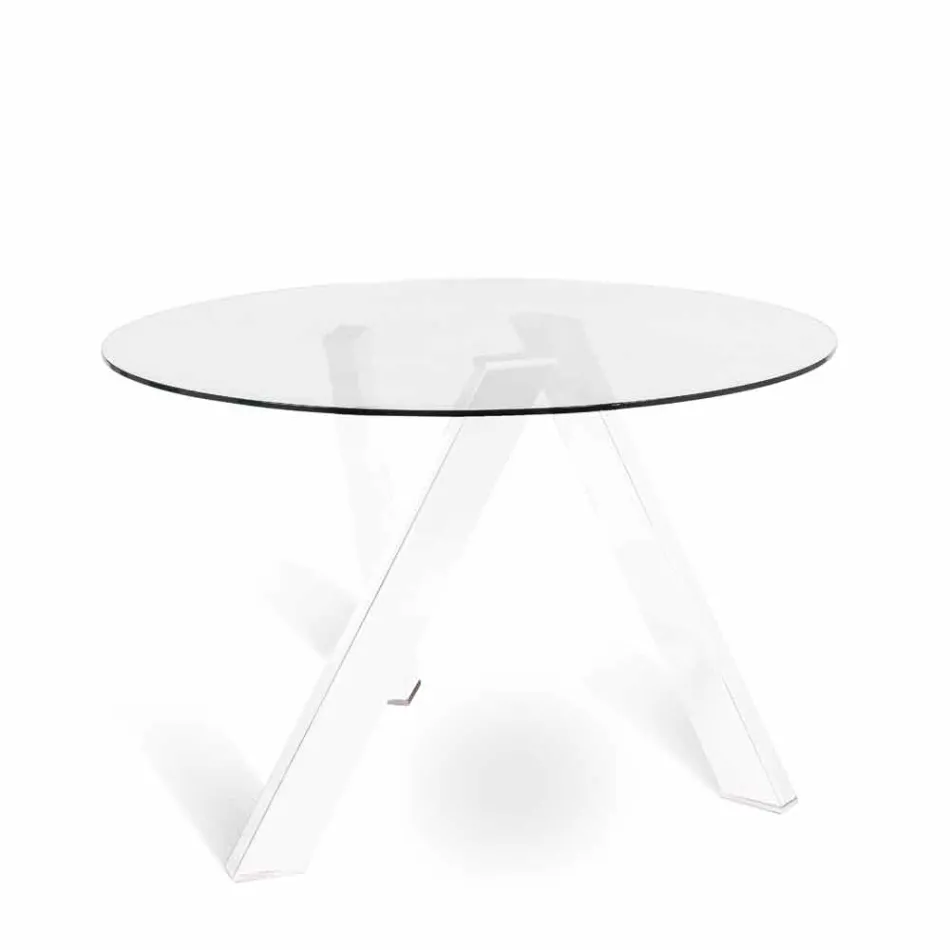 Mesa de jantar redonda com tampo de vidro em Adam, design moderno Viadurini