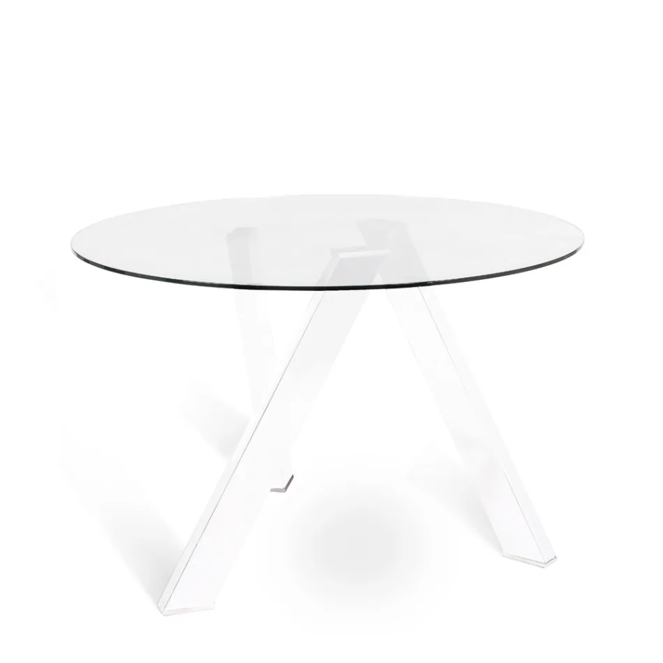 Mesa de jantar redonda Adamo com tampo de vidro, design moderno Viadurini