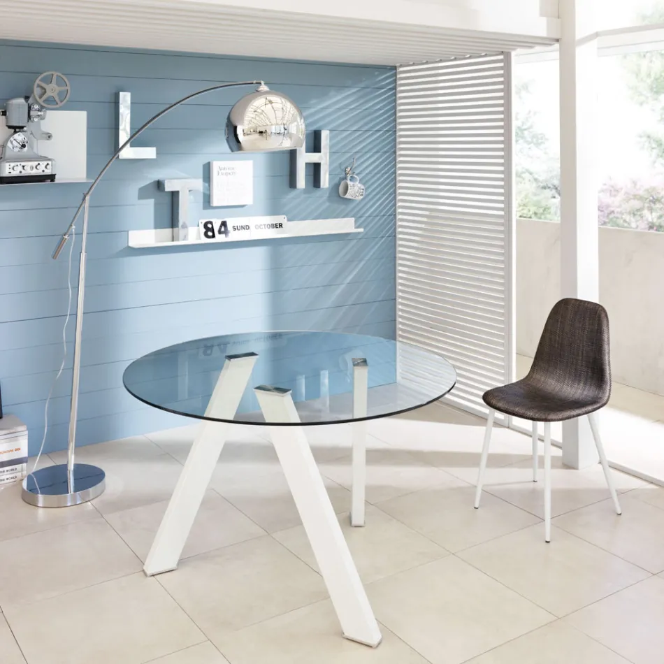 Mesa de jantar redonda Adamo com tampo de vidro, design moderno Viadurini