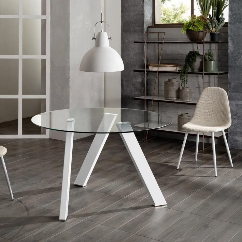 Mesa de jantar redonda Adamo com tampo de vidro, design moderno Viadurini