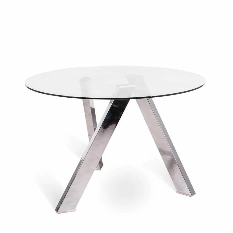 Mesa de jantar redonda com tampo de vidro em Adam, design moderno Viadurini