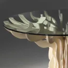 Mesa de jantar redonda de madeira com tampo de vidro temperado Viadurini