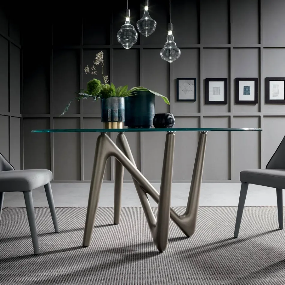 Mesa de Jantar Redonda em Vidro Transparente e Pernas de Poliuretano - Stalto Viadurini