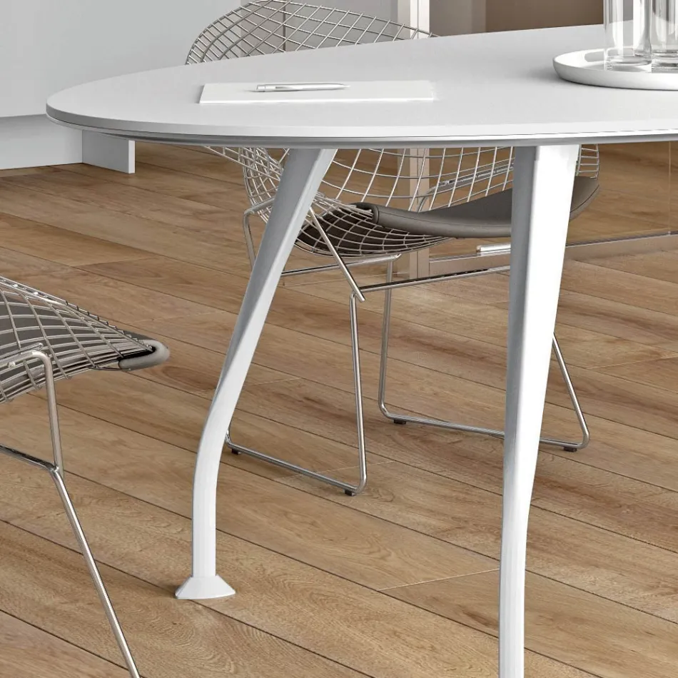 Mesa de reunião oval em melamina branca - Fadila Viadurini