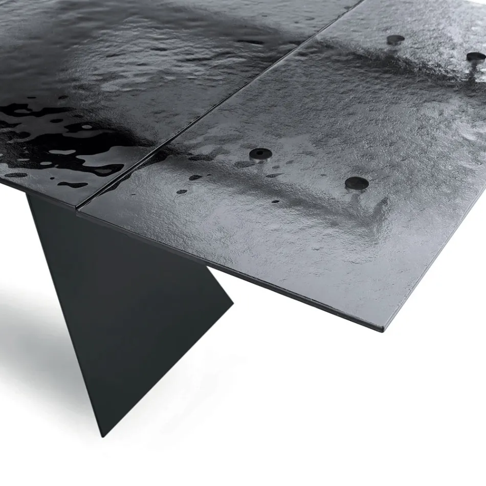 Mesa de centro para sala de estar 160x90 com tampo de vidro martelado transparente - Martello Viadurini