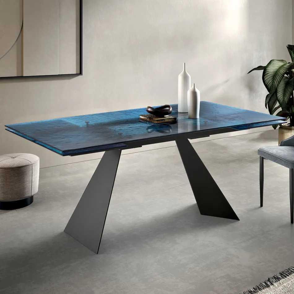 Mesa de centro para sala de estar 160x90 com tampo de vidro martelado transparente - Martello Viadurini