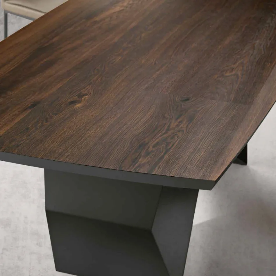 Mesa de Sala 200x100 em Chapa de Carvalho e Metal - Cruz Viadurini