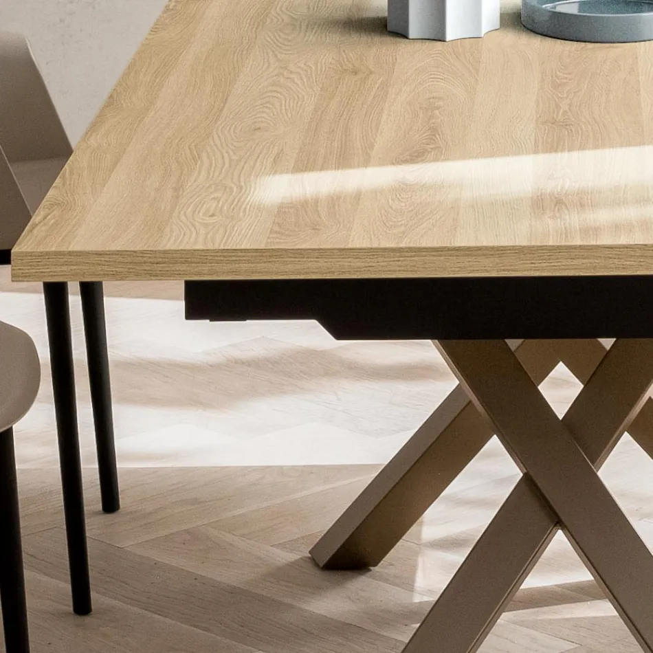 Mesa de sala extensível 260 ou 300 cm em metal e HPL - Borgo Viadurini