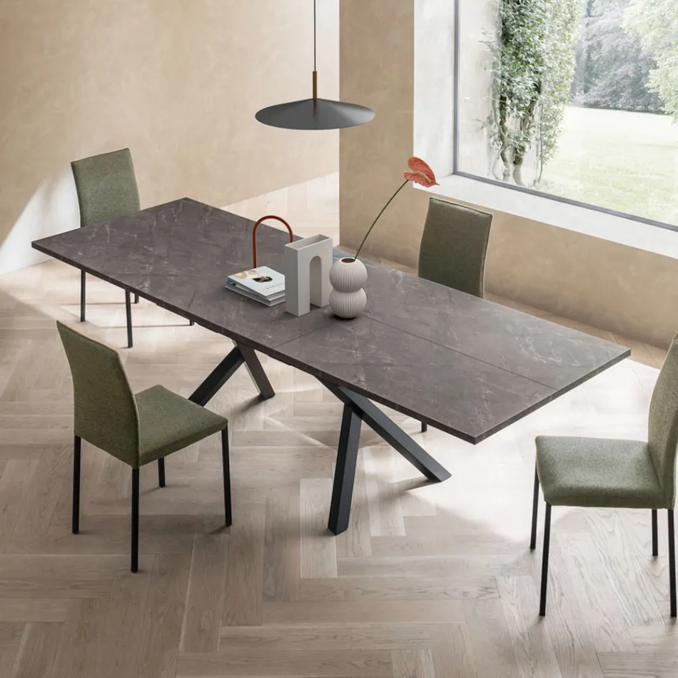 Mesa de sala extensível 260 ou 300 cm em metal e HPL - Borgo Viadurini