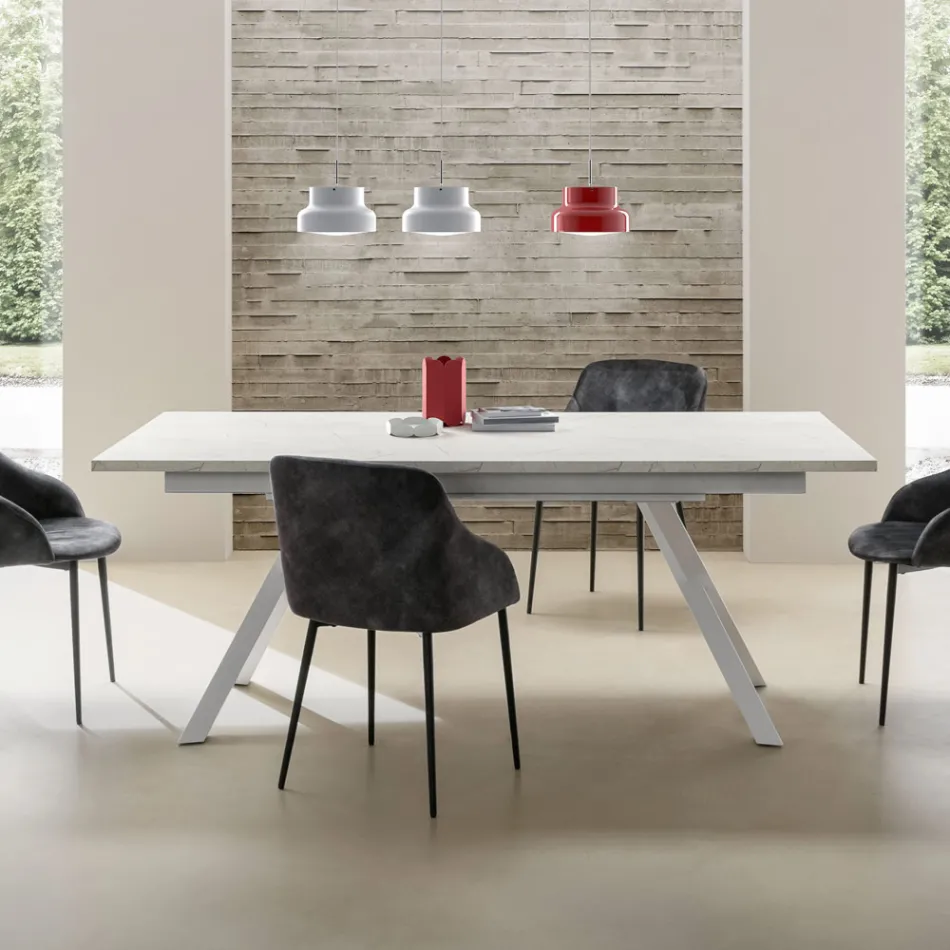 Mesa de sala extensível 260 ou 300 cm em metal e HPL - Borgo Viadurini
