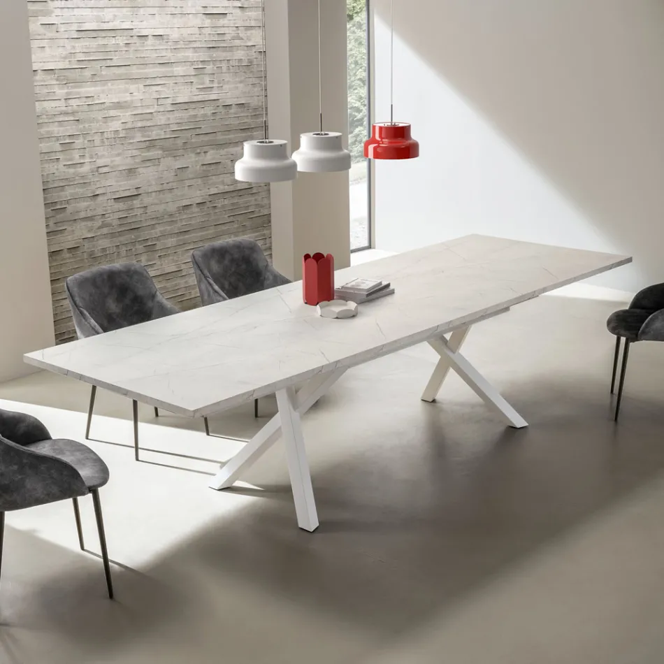 Mesa de sala extensível 260 ou 300 cm em metal e HPL - Borgo Viadurini