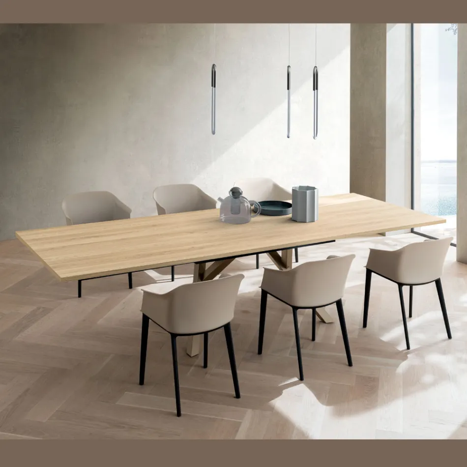 Mesa de sala extensível 260 ou 300 cm em metal e HPL - Borgo Viadurini