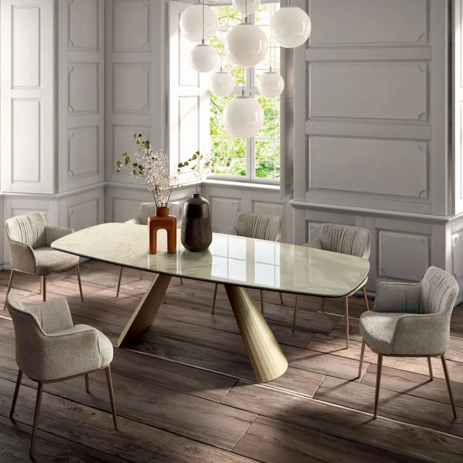 Mesa Fixa da Sala com Tampo em Barril em Cerâmica Made in Italy - Vidros Viadurini