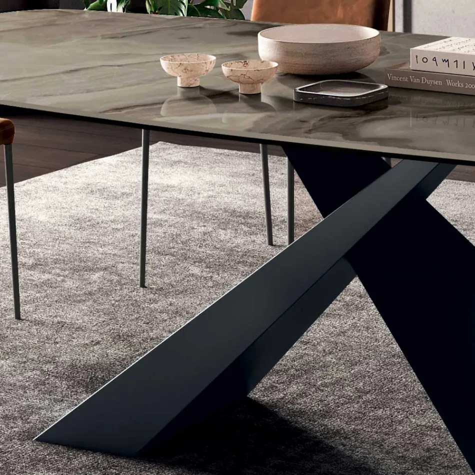 Mesa fixa de sala com tampo de cerâmica Made in Italy - Feriados Viadurini