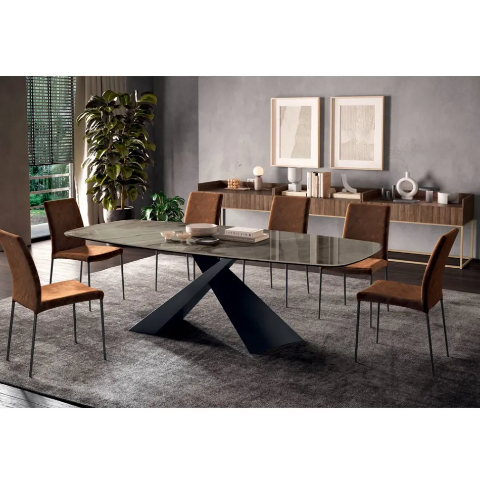 Mesa fixa de sala com tampo de cerâmica Made in Italy - Feriados Viadurini