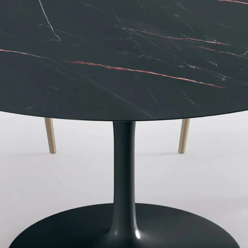 Mesa Fixa Redonda de Sala em Laminado e Alumínio Fabricado na Itália - Dólares Viadurini