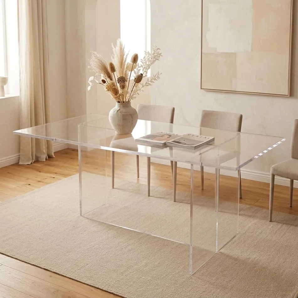Mesa Selenia com design minimalista em plexiglass transparente, fabricada na Itália. Viadurini