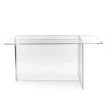 Mesa Selenia com design minimalista em plexiglass transparente, fabricada na Itália.
