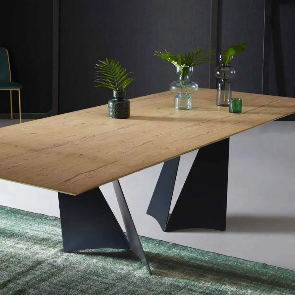 Mesa Extensível Design Até 294 cm em Madeira e Metal Made in Italy - Nuzzo Viadurini
