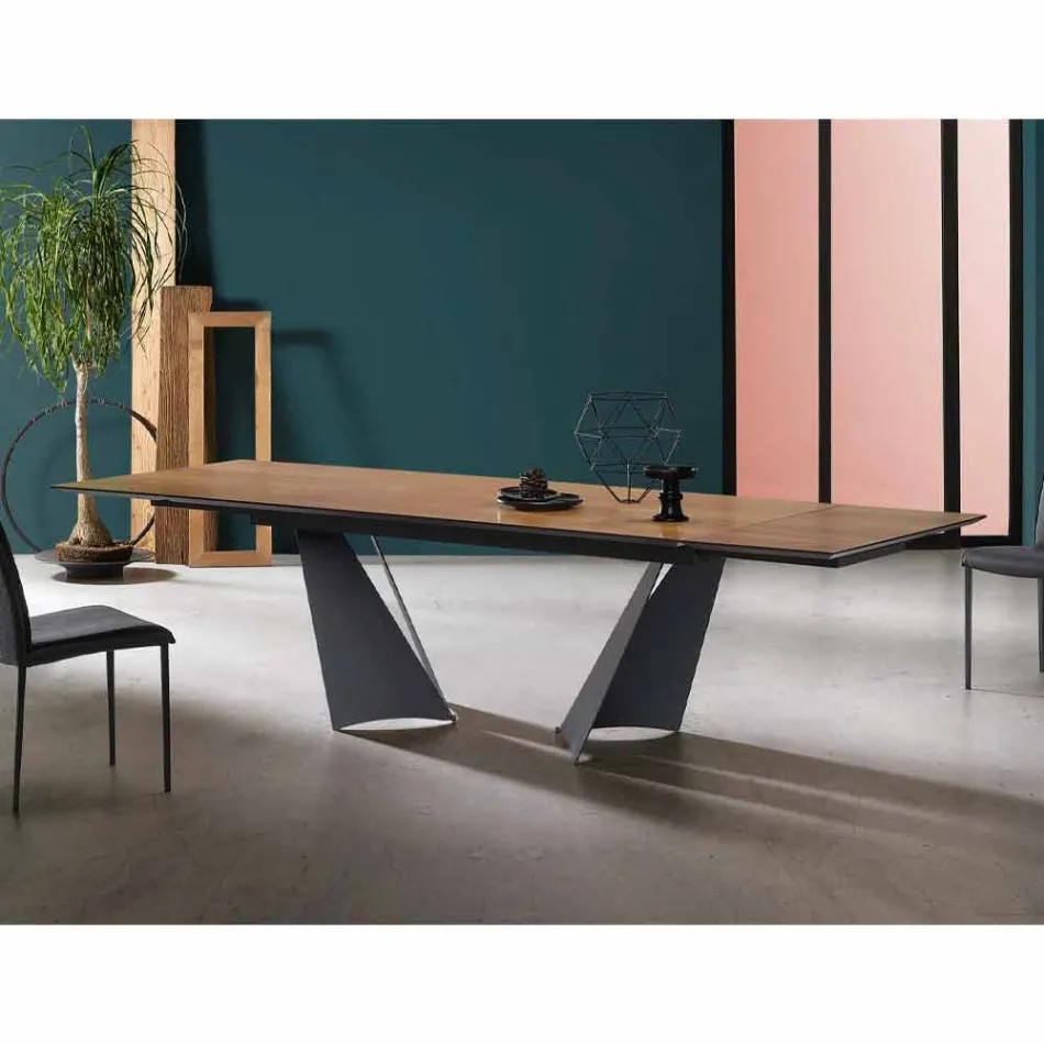 Mesa Extensível Design Até 294 cm em Madeira e Metal Made in Italy - Nuzzo Viadurini