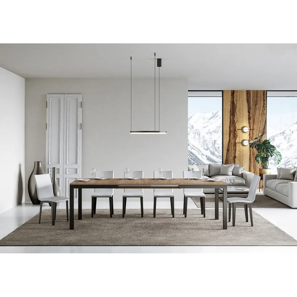 Mesa Design com Tampo de Madeira Extensível até 440 cm Fabricado na Itália - Foxy Viadurini