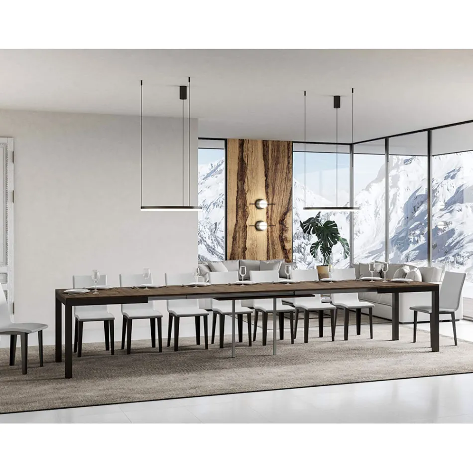 Mesa Design com Tampo de Madeira Extensível até 440 cm Fabricado na Itália - Foxy Viadurini