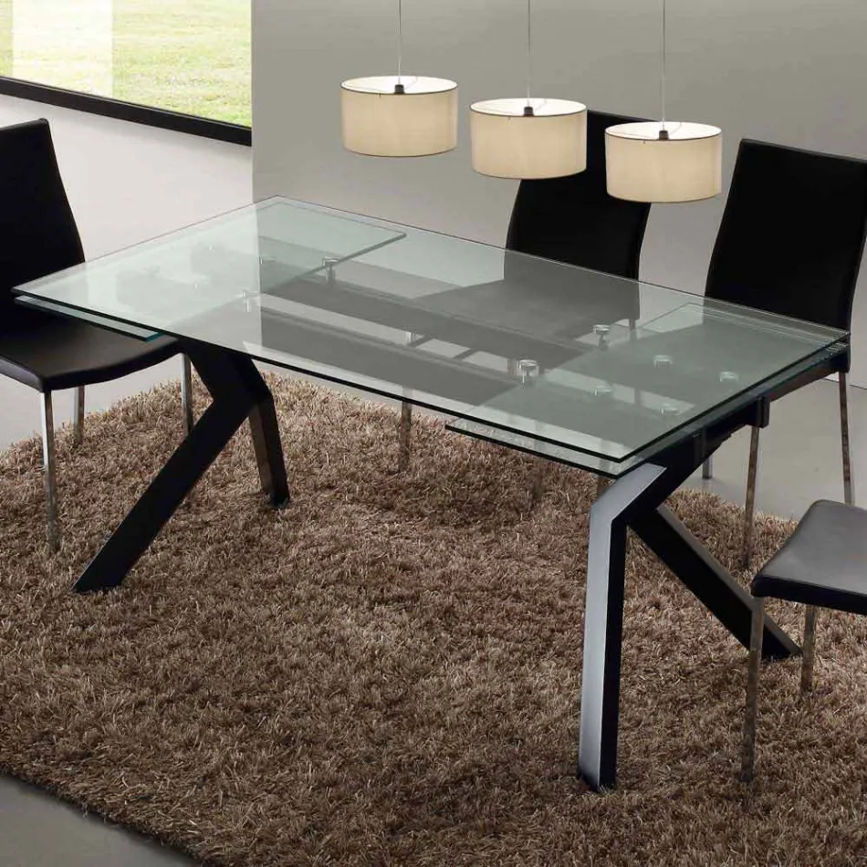 Mesa extensível de design de metal com mesa de vidro temperado Viadurini