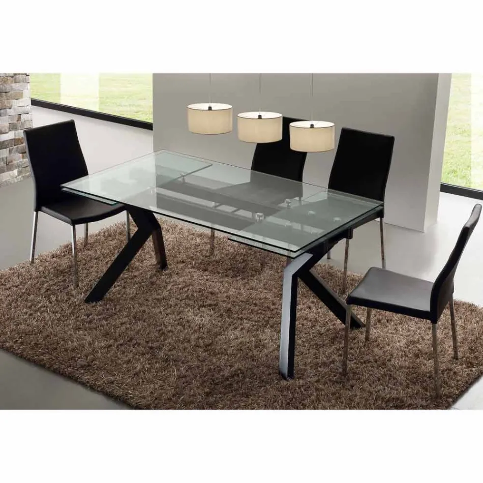 Mesa extensível de design de metal com mesa de vidro temperado Viadurini