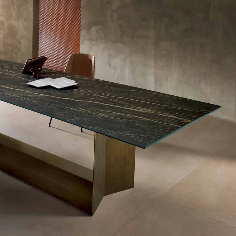 Mesa de Design em Matt Noir Desir Cerâmica e Metal Made in Italy - Marrom Escuro Viadurini