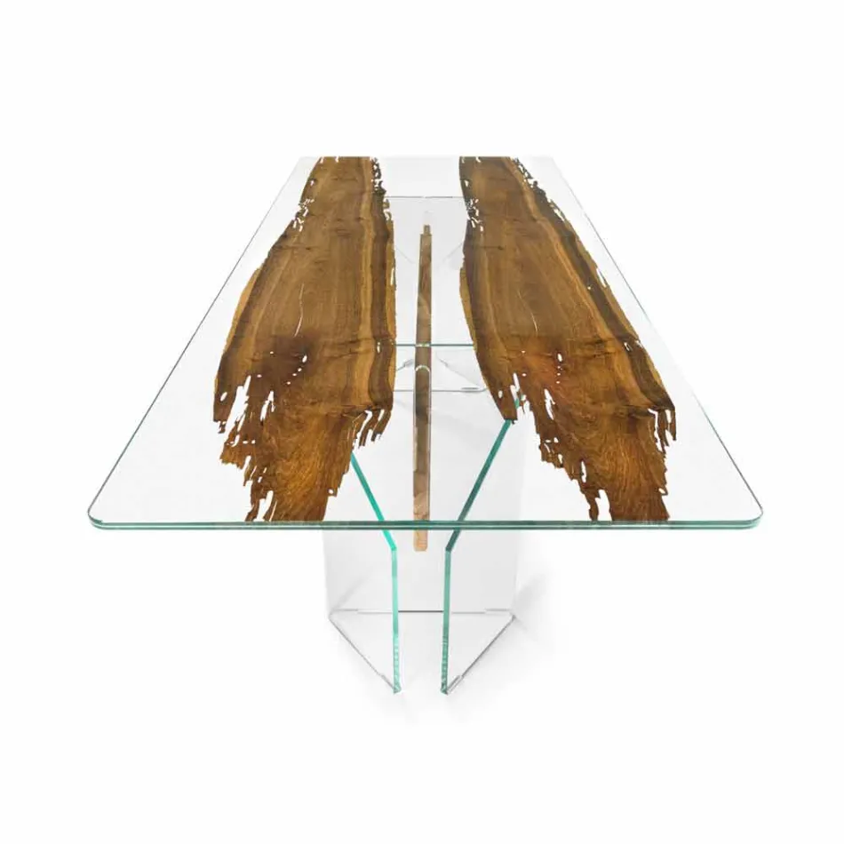 de mesa de design em madeira de golfinho e vidro veneziano de Veneza Viadurini
