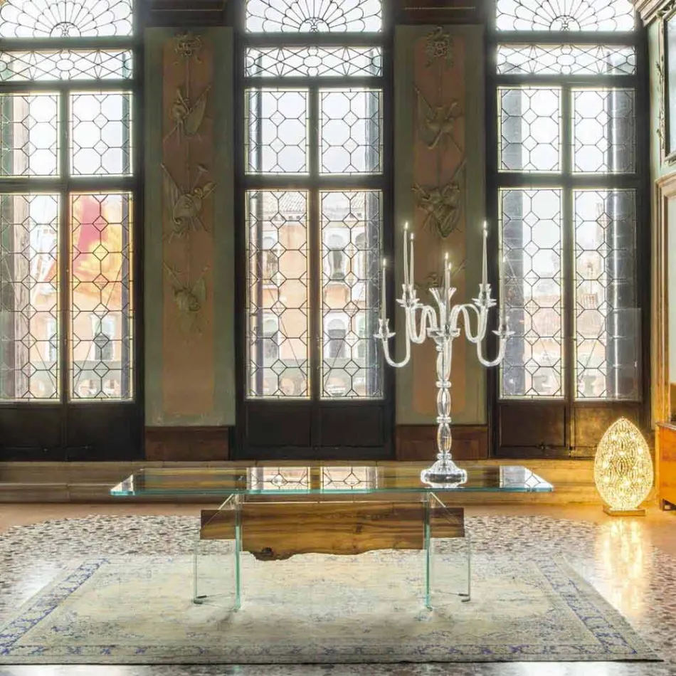 de mesa de design em madeira de golfinho e vidro veneziano de Veneza Viadurini