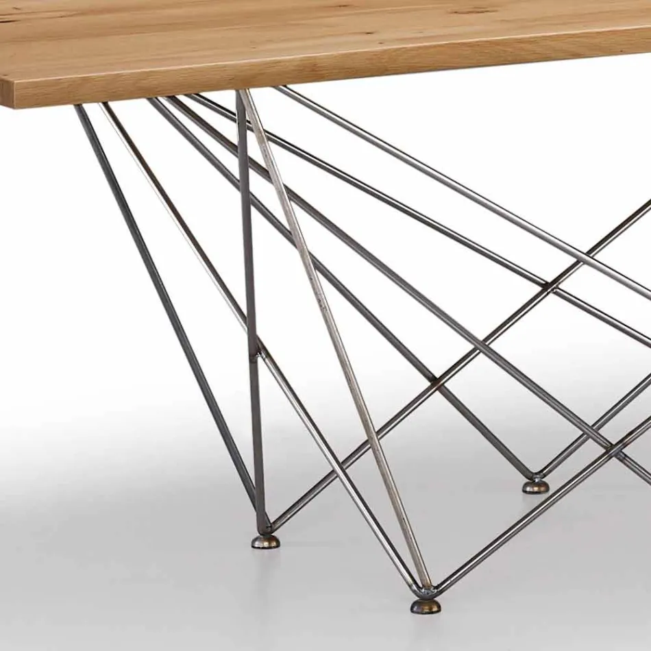 Mesa de design moderno com tampo de madeira e base de metal, Esperia Viadurini