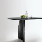 Mesa com efeito madeira e pés curvos, disponível em dois tamanhos e vários acabamentos - Argo Viadurini