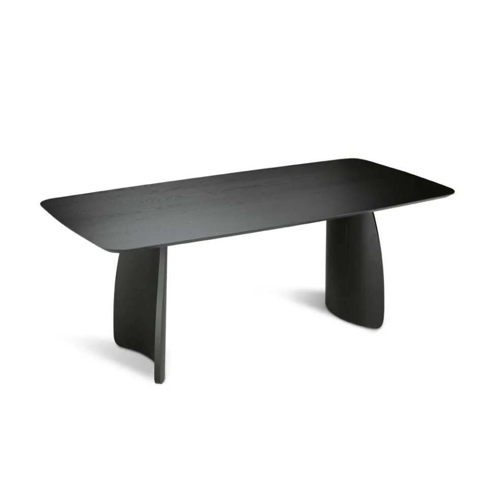 Mesa com efeito madeira e pés curvos, disponível em dois tamanhos e vários acabamentos - Argo Viadurini